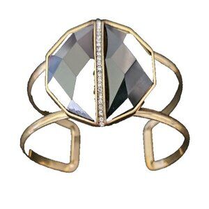 Chloe & Isabel Cuff Bracelet, Black Faceted Center Glass Stone, Pave Crystals